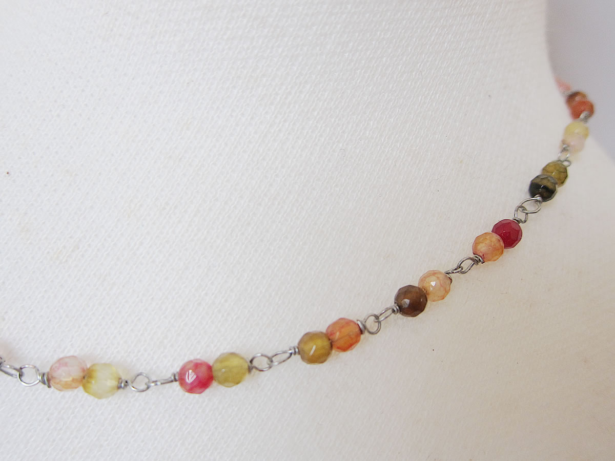 Rainbow Color necklace with wrapped wire loops