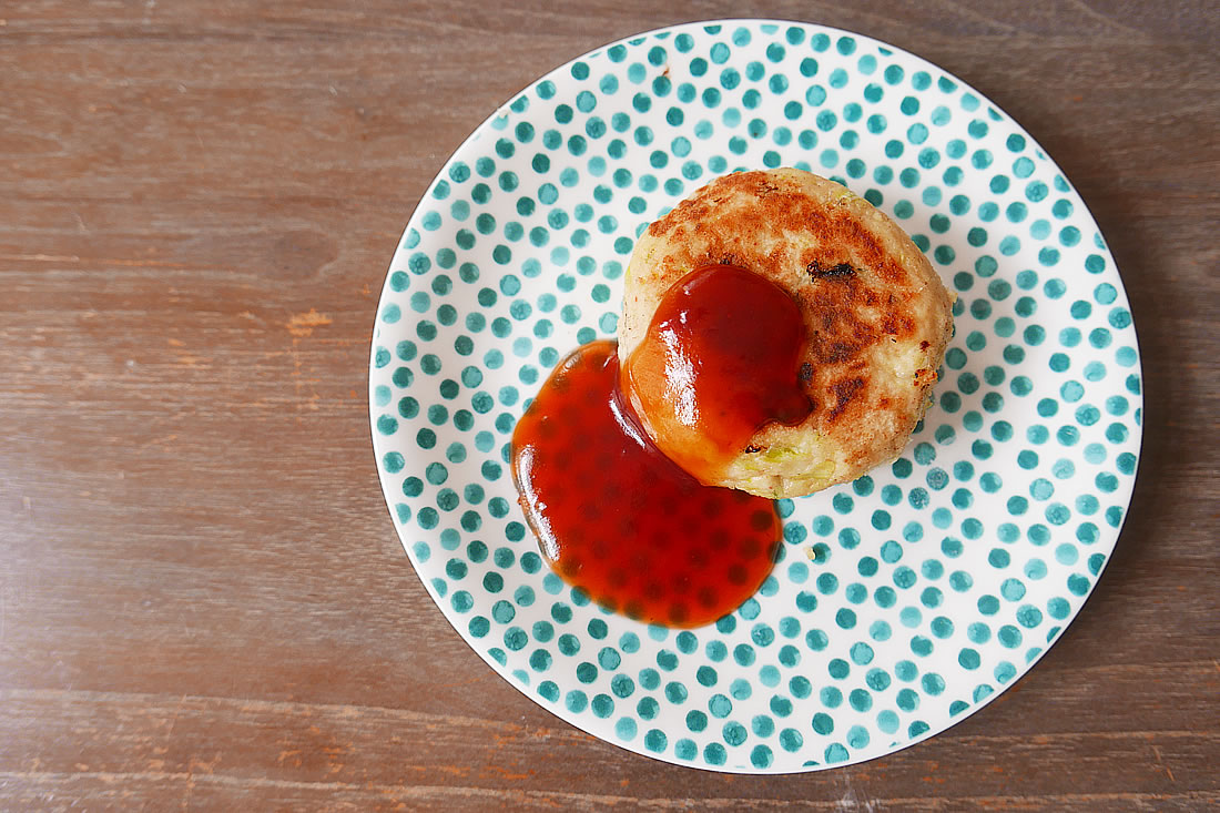 Tofu and crab sticks burger
