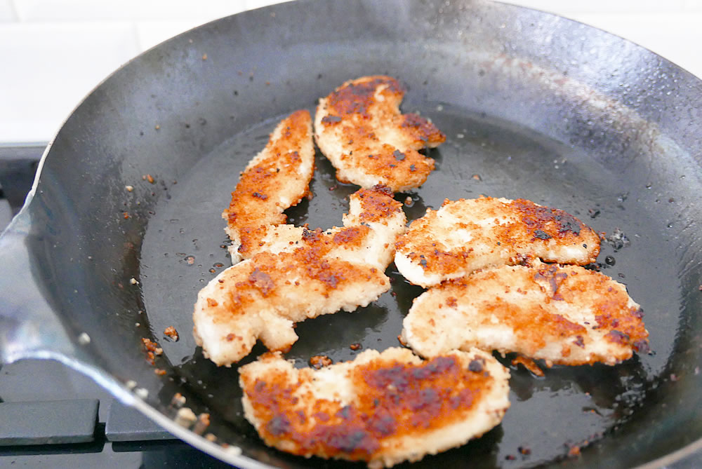 Shallowfry Chicken breast strips Dans la lune